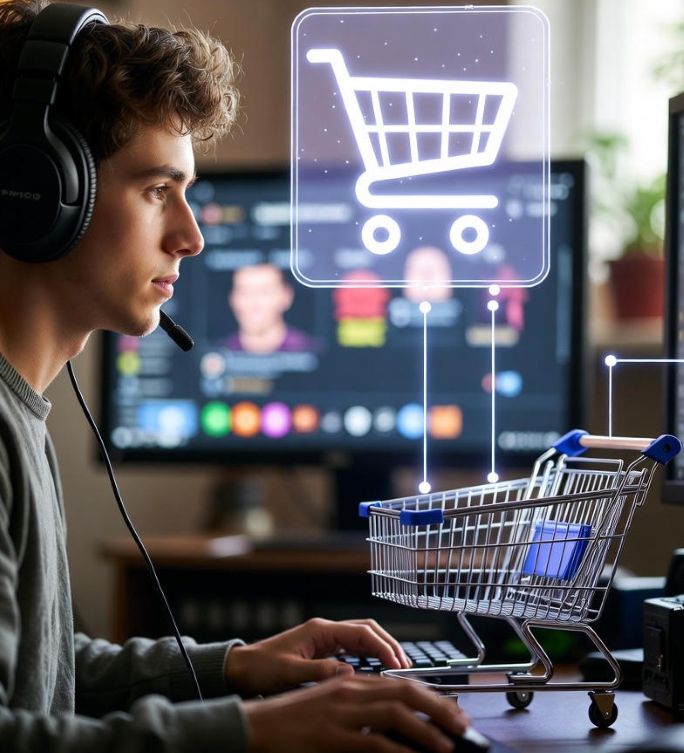 gamer and a real-world shopping cart